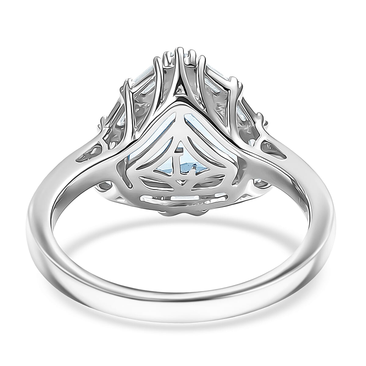 Certified & Appraised AAA Esprito Aquamarine and Luxuriant Lab Grown Diamond G-H SI 2.50 ctw Ring in 10K White Gold (Size 10.0)  image number 4