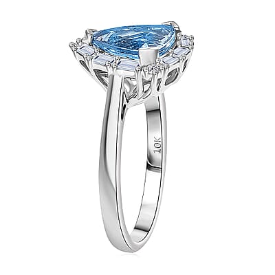 Certified & Appraised AAA Mangoro Aquamarine, Lab Grown Diamond Ring in 10K White Gold 2.50 ctw (Size 12.0)