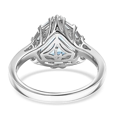 Certified & Appraised AAA Mangoro Aquamarine, Lab Grown Diamond Ring in 10K White Gold 2.50 ctw (Size 5.0)