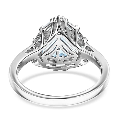 Certified & Appraised AAA Mangoro Aquamarine, Lab Grown Diamond Ring in 10K White Gold 2.50 ctw (Size 7.0)
