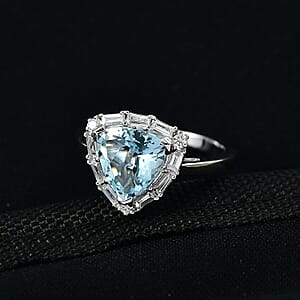 Certified & Appraised AAA Mangoro Aquamarine, Lab Grown Diamond Ring in 10K White Gold 2.50 ctw (Size 8.0)