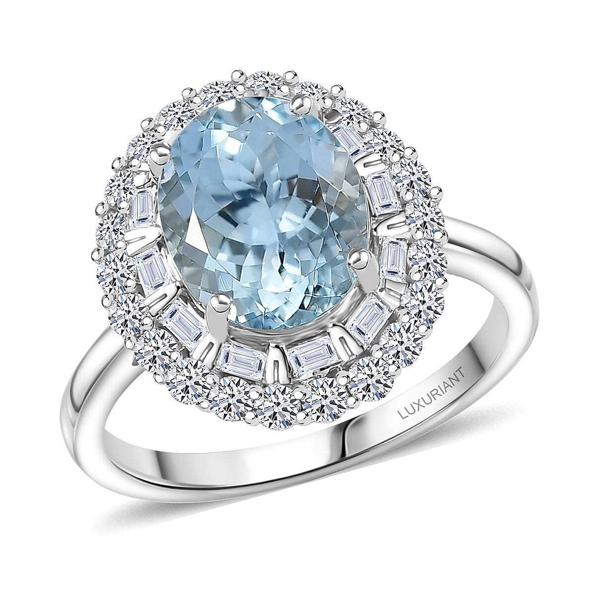 Doorbuster Certified & Appraised AAA Mangoro Aquamarine and Luxuriant Diamond G-H SI 3.11 ctw Cocktail Ring in 10K White Gold (Size 10.0) image number 0