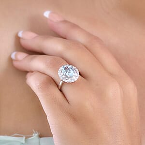 Doorbuster Certified & Appraised AAA Mangoro Aquamarine and Luxuriant Diamond G-H SI 3.11 ctw Cocktail Ring in 10K White Gold (Size 10.0)