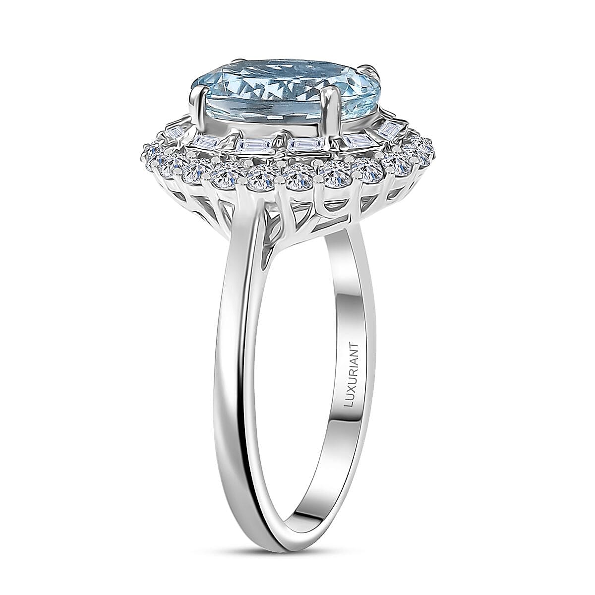 Doorbuster Certified & Appraised AAA Mangoro Aquamarine and Luxuriant Diamond G-H SI 3.11 ctw Cocktail Ring in 10K White Gold (Size 10.0) image number 2