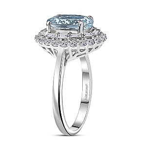 Certified & Appraised AAA Mangoro Aquamarine and Luxuriant Diamond G-H SI 3.11 ctw Cocktail Ring in 10K White Gold (Size 5.0)