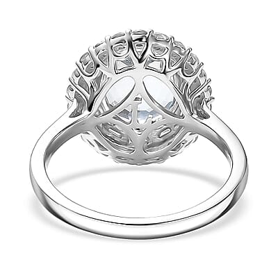 Certified & Appraised AAA Mangoro Aquamarine and Luxuriant Diamond G-H SI 3.11 ctw Cocktail Ring in 10K White Gold (Size 5.0)