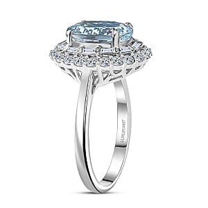 Certified & Appraised AAA Mangoro Aquamarine and Luxuriant Diamond G-H SI 3.11 ctw Cocktail Ring in 10K White Gold (Size 6.0)