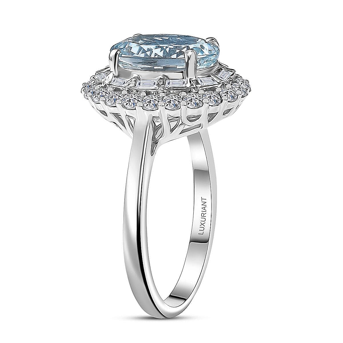 Certified & Appraised AAA Mangoro Aquamarine and Luxuriant Diamond G-H SI 3.11 ctw Cocktail Ring in 10K White Gold (Size 7.0) image number 3