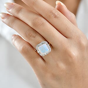 Certified AAA Ethiopian Welo Opal, Lab Grown Diamond Ring in 10K Yellow Gold 3.30 ctw (Size 10.0)