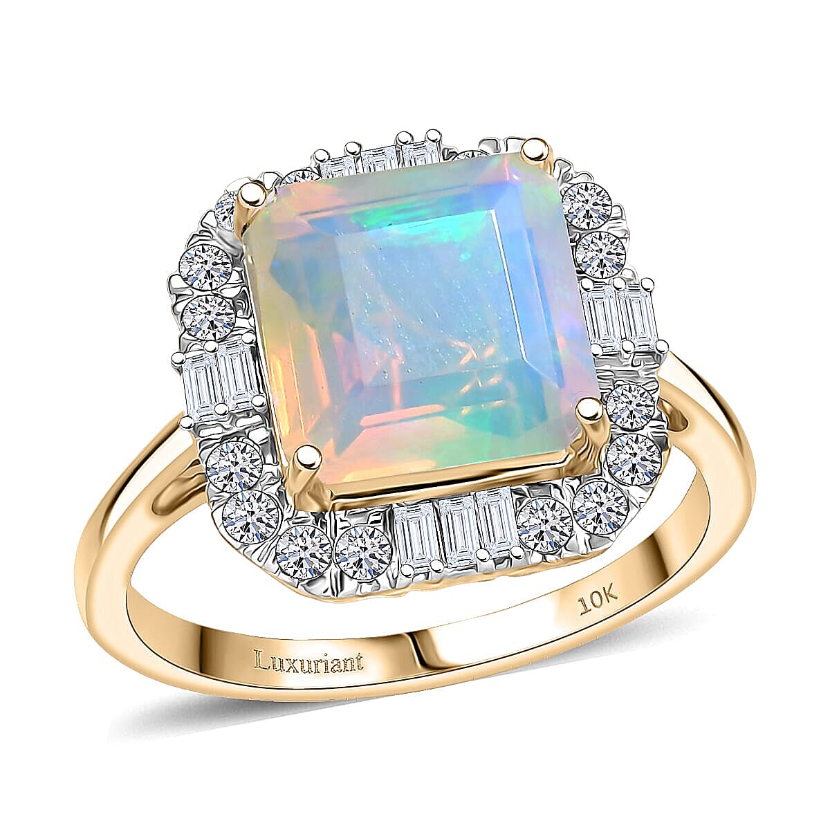 Certified AAA Ethiopian Welo Opal, Lab Grown Diamond Ring in 10K Yellow Gold 3.30 ctw (Size 5.0) image number 0
