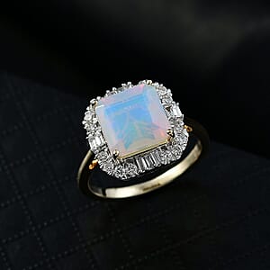 Certified AAA Ethiopian Welo Opal, Lab Grown Diamond Ring in 10K Yellow Gold 3.30 ctw (Size 5.0)