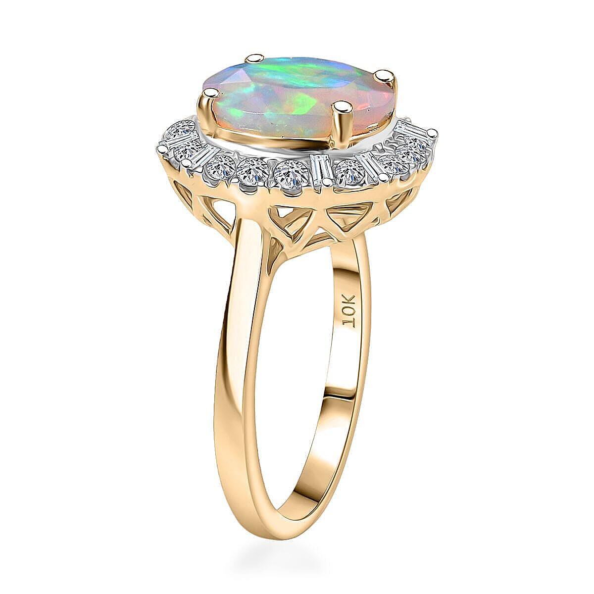 Certified & Appraised AAA Ethiopian Welo Opal and Luxuriant Diamond G-H SI 2.70 ctw Ring in 10K Yellow Gold (Size 7.0) image number 3