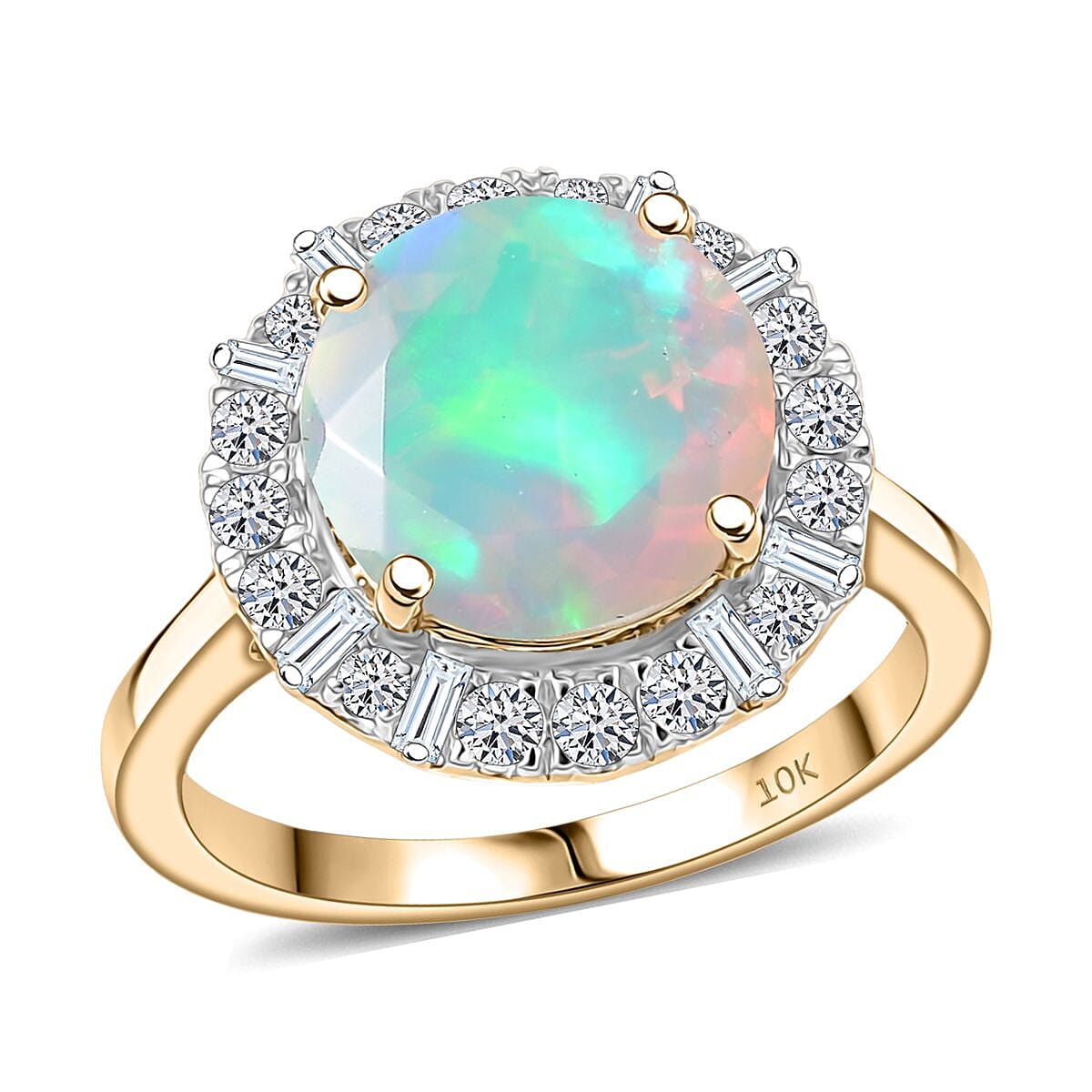 Certified & Appraised AAA Ethiopian Welo Opal and Luxuriant Diamond G-H SI 2.70 ctw Ring in 10K Yellow Gold (Size 8.0) image number 0