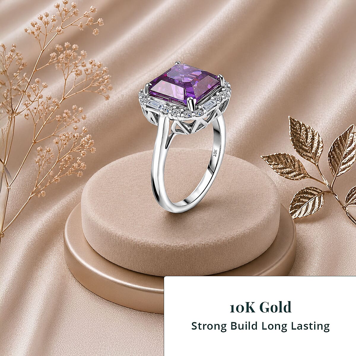 Certified & Appraised Luxuriant AAA Lab Grown Purple Sapphire and Diamond G-H SI 7.00 ctw Ring in 10K White Gold (Size 6.0) image number 2