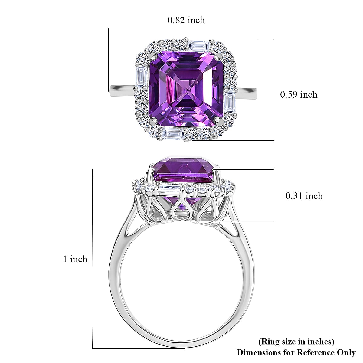 Certified & Appraised Luxuriant AAA Lab Grown Purple Sapphire and Diamond G-H SI 7.00 ctw Ring in 10K White Gold (Size 9.0) image number 4