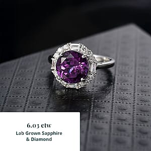 Certified & Appraised Luxuriant AAA Lab Grown Purple Sapphire and Diamond G-H SI 6.03 ctw Ring in 10K White Gold (Size 6.0)