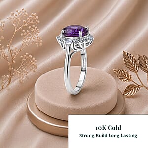 Certified & Appraised Luxuriant AAA Lab Grown Purple Sapphire and Diamond G-H SI 6.03 ctw Ring in 10K White Gold (Size 6.0)