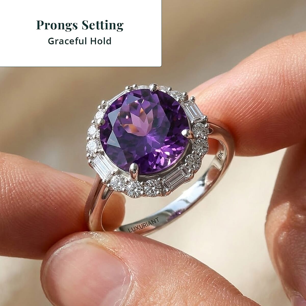 Certified & Appraised Luxuriant AAA Lab Grown Purple Sapphire and Diamond G-H SI 6.03 ctw Ring in 10K White Gold (Size 6.0) image number 4