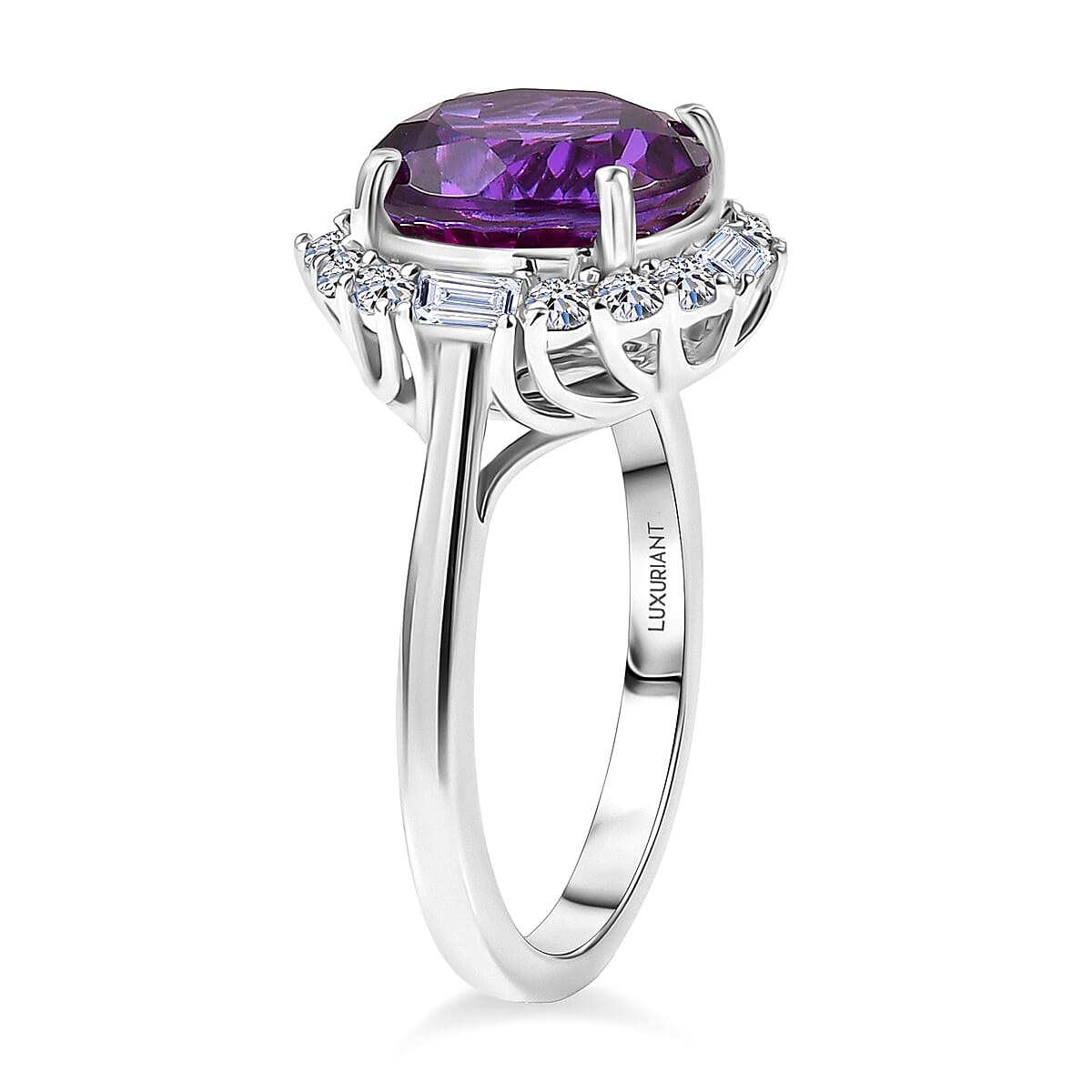 Certified & Appraised Luxuriant AAA Lab Grown Purple Sapphire and Diamond G-H SI 6.03 ctw Ring in 10K White Gold (Size 7.0) image number 3