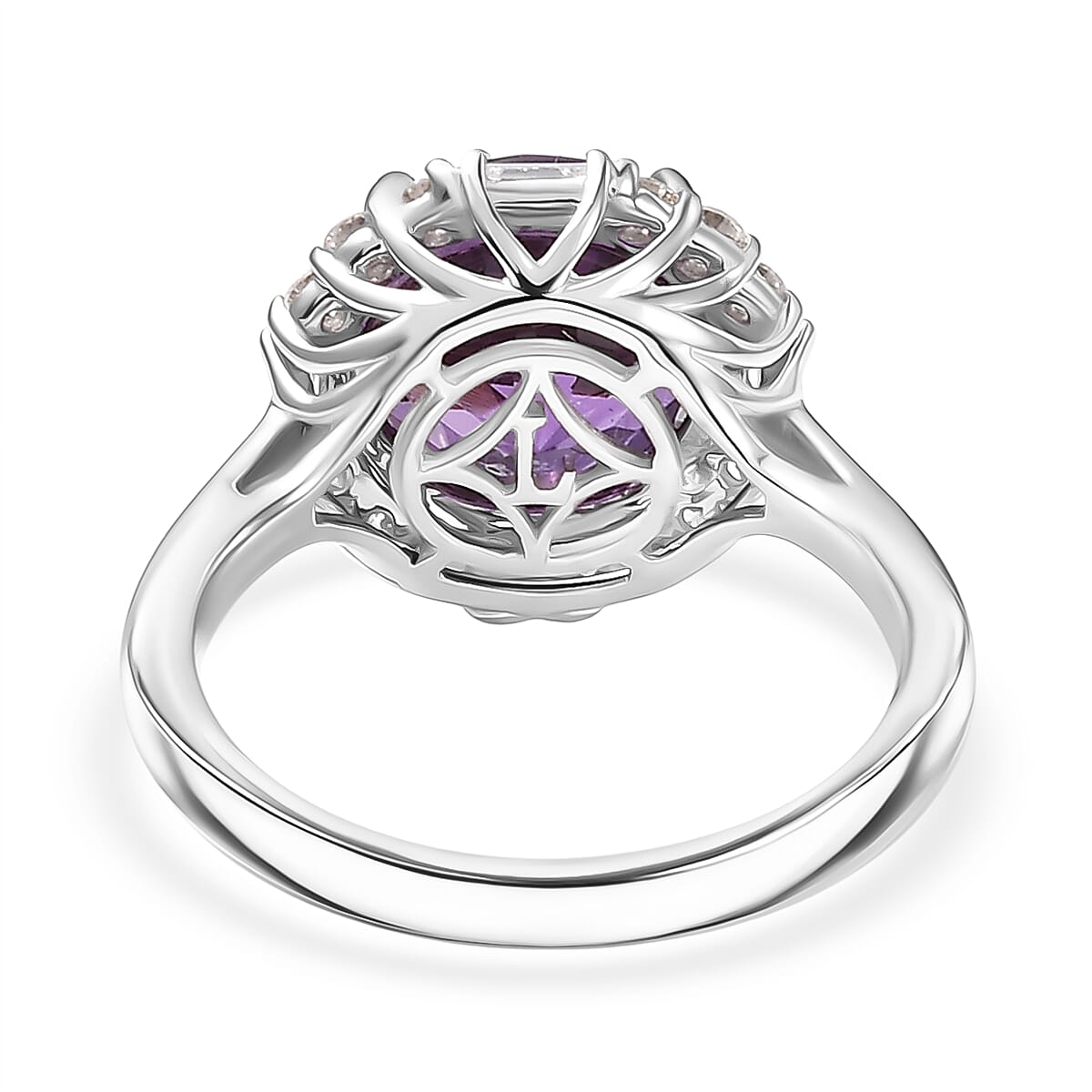 Certified & Appraised Luxuriant AAA Lab Grown Purple Sapphire and Diamond G-H SI 6.03 ctw Ring in 10K White Gold (Size 7.0) image number 4