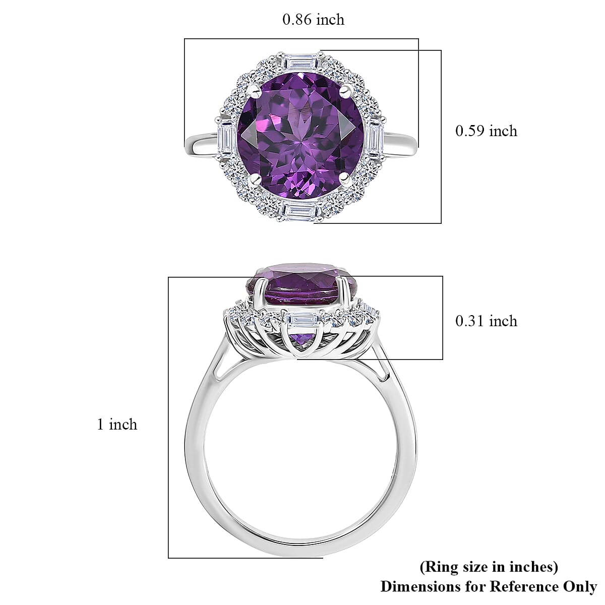 Certified & Appraised Luxuriant AAA Lab Grown Purple Sapphire and Diamond G-H SI 6.03 ctw Ring in 10K White Gold (Size 7.0) image number 5