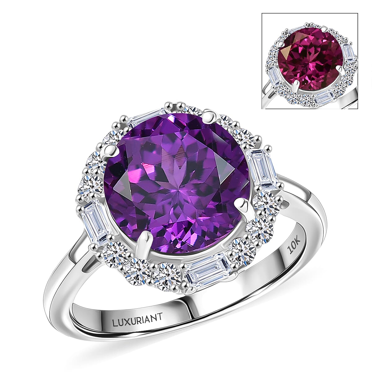 Certified & Appraised Luxuriant AAA Lab Grown Purple Sapphire and Diamond G-H SI 6.03 ctw Ring in 10K White Gold (Size 8.0) image number 0