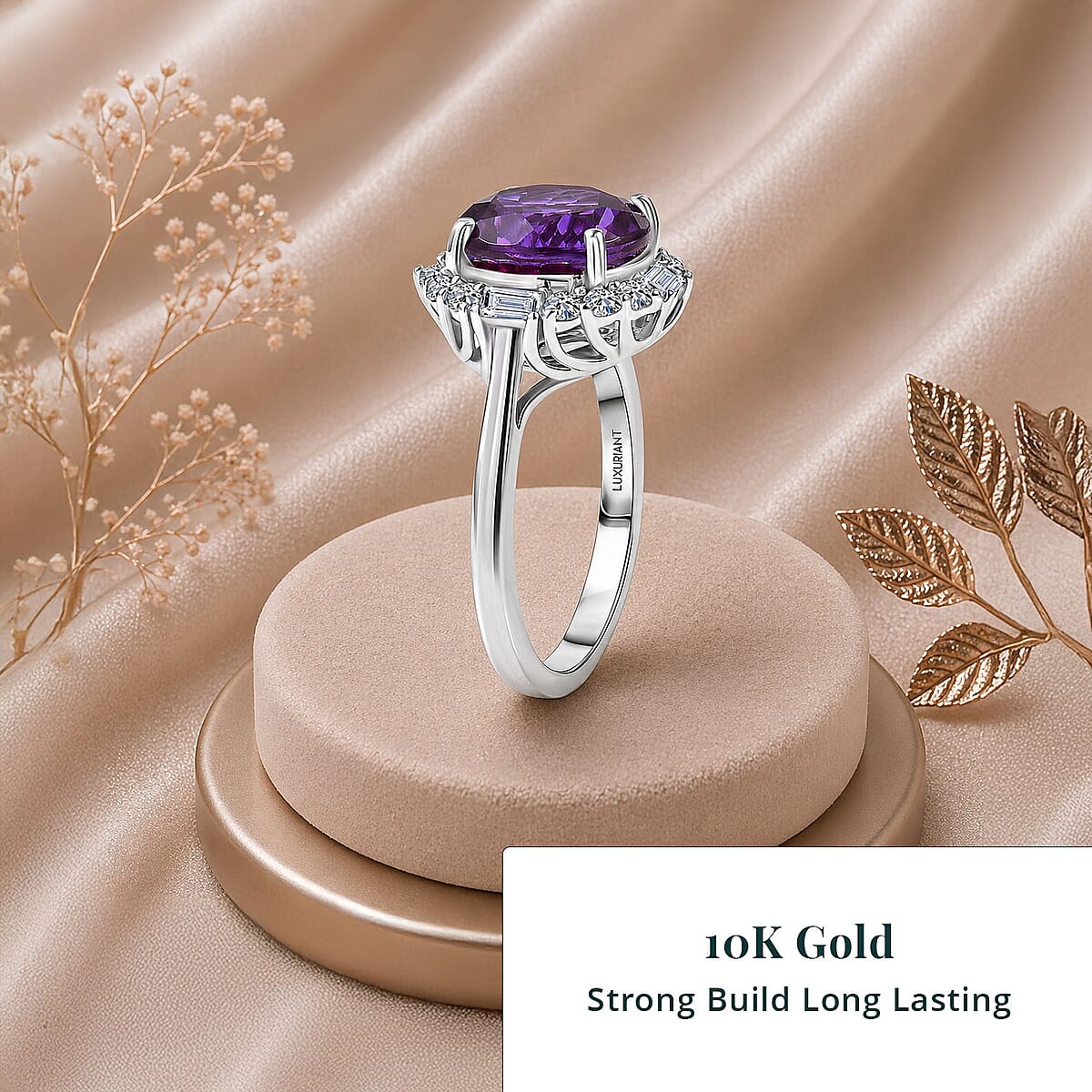 Certified & Appraised Luxuriant AAA Lab Grown Purple Sapphire and Diamond G-H SI 6.03 ctw Ring in 10K White Gold (Size 9.0) image number 3