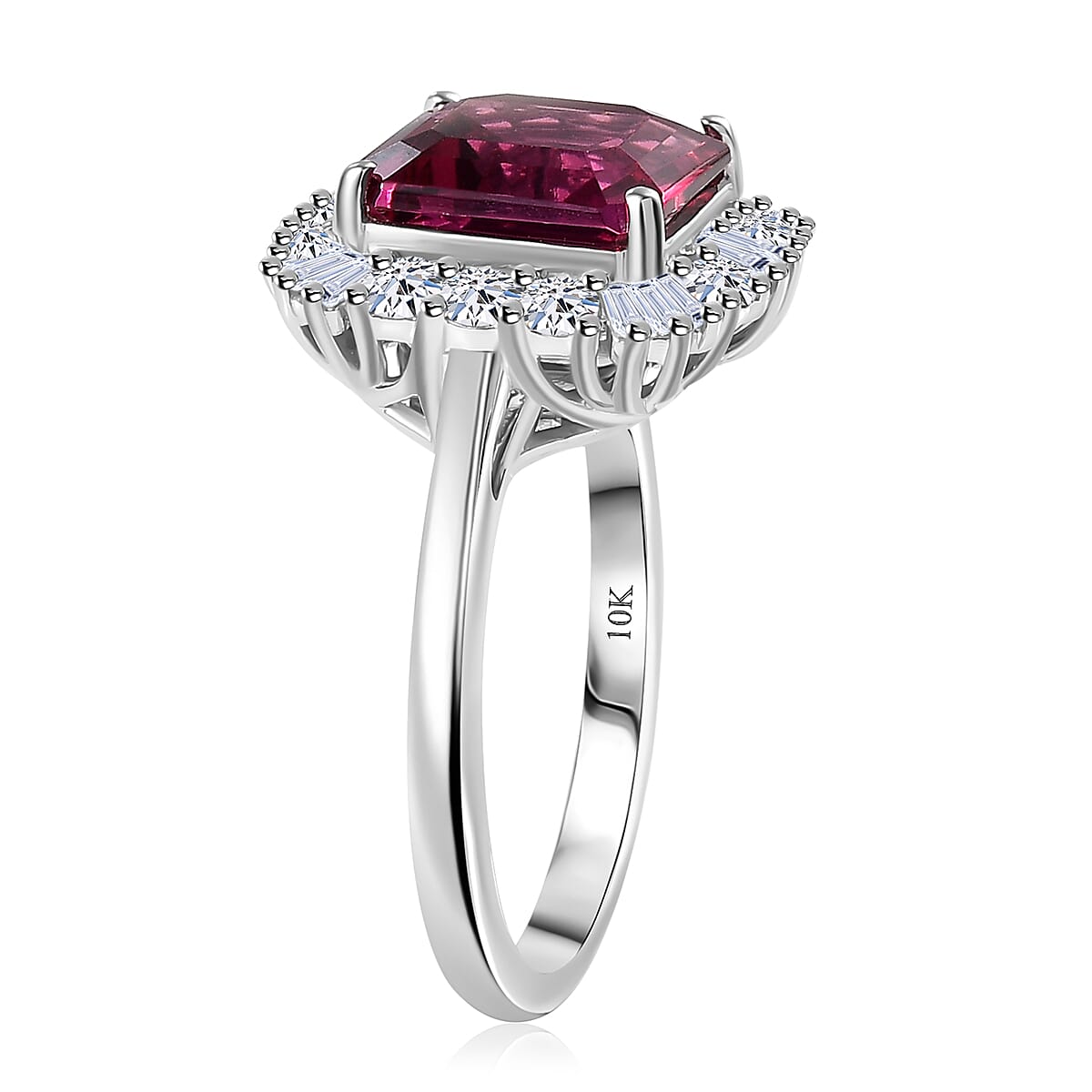 Doorbuster Certified & Appraised Luxuriant AAA Asscher Cut Lab Grown Bixbite and Diamond G-H SI 3.50 ctw Ring in 10K White Gold (Size 10.0) image number 2