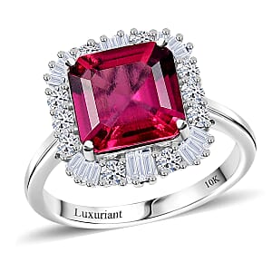 Doorbuster Certified & Appraised Luxuriant AAA Asscher Cut Lab Grown Bixbite and Diamond G-H SI 3.50 ctw Ring in 10K White Gold (Size 7.0)