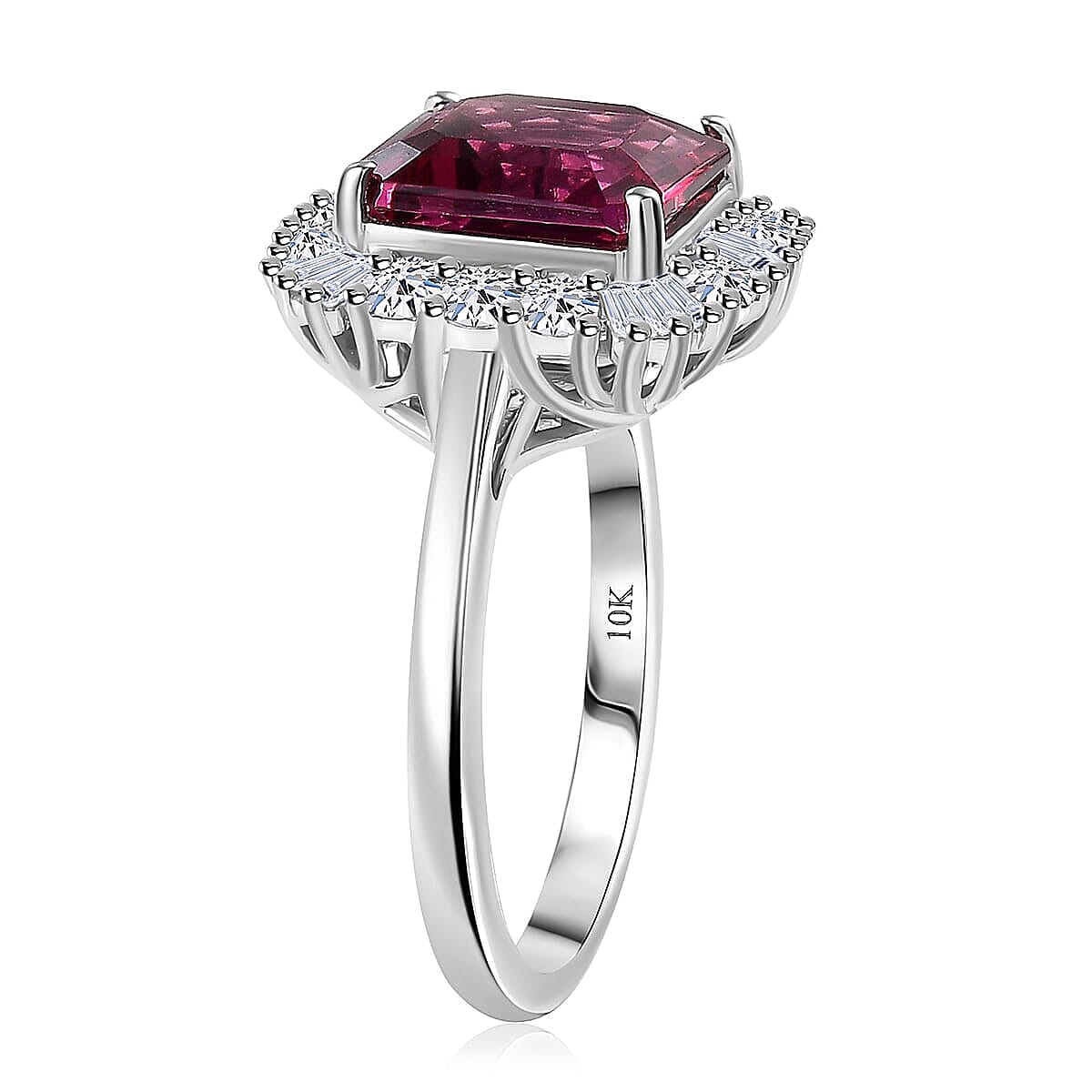 Certified and Appraised Luxuriant AAA Asscher Cut Lab Grown Bixbite, Diamond Ring in 10K White Gold 3.50 ctw (Size 7.5) image number 3