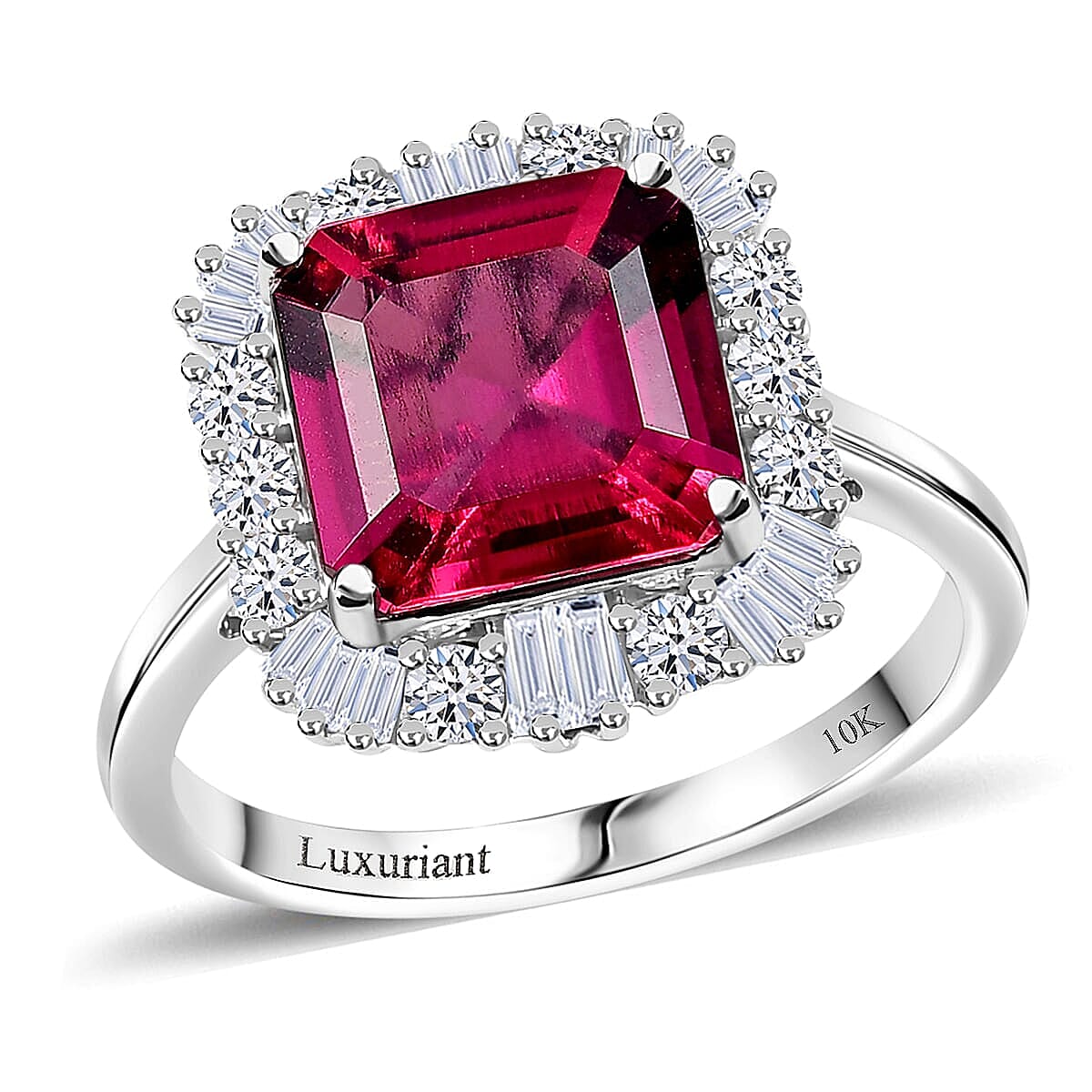 Certified and Appraised Luxuriant AAA Asscher Cut Lab Grown Bixbite, Diamond Ring in 10K White Gold 3.50 ctw (Size 8.5) image number 0