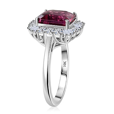 Certified and Appraised Luxuriant AAA Asscher Cut Lab Grown Bixbite, Diamond Ring in 10K White Gold 3.50 ctw (Size 9.0)