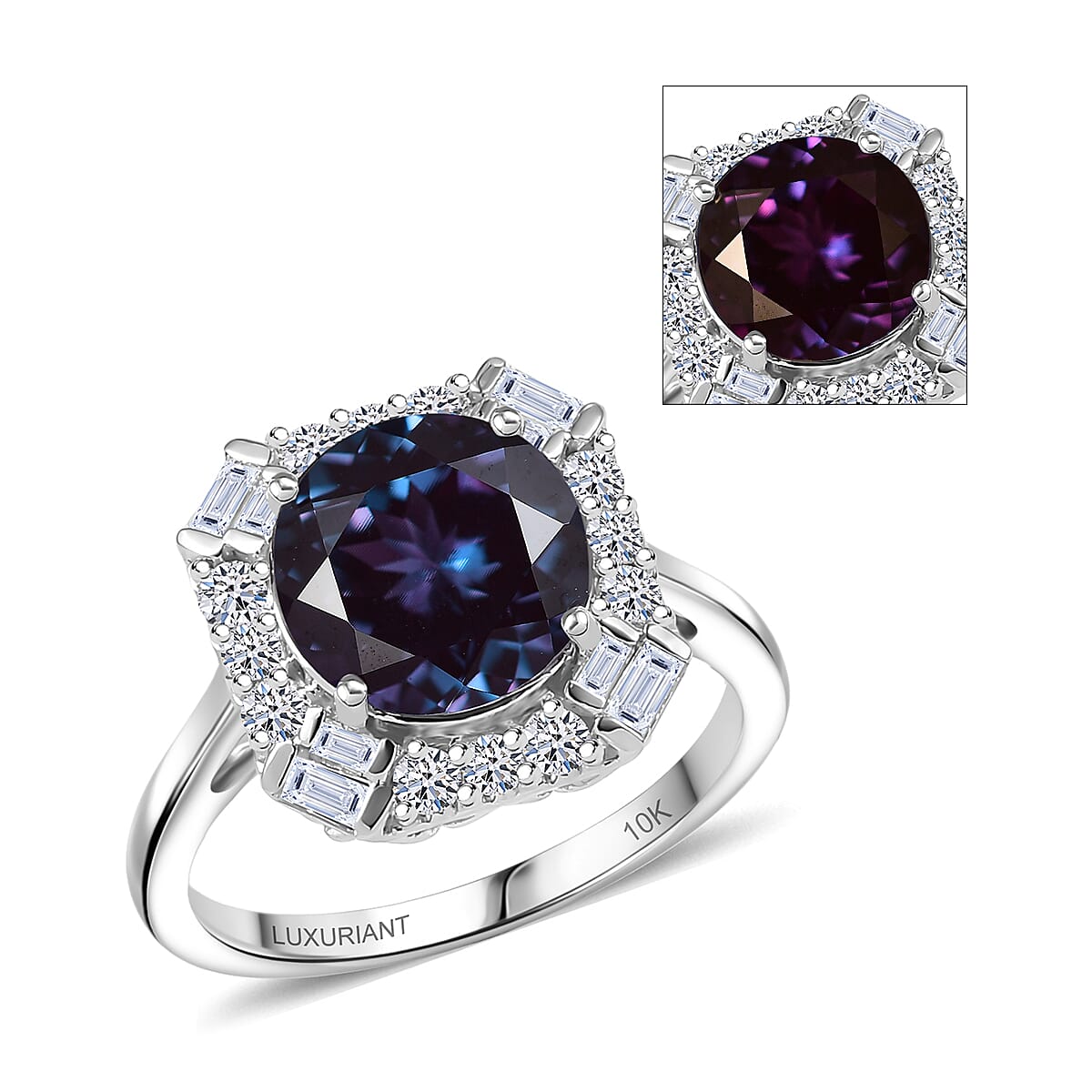 Doorbuster Certified & Appraised Luxuriant AAA Lab Grown Alexandrite and Diamond G-H SI 5.57 ctw Ring in 10K White Gold (Size 10.0) image number 0