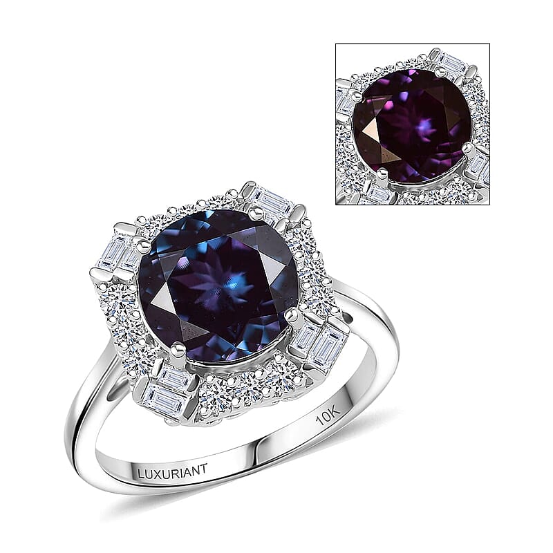 Certified & Appraised Luxuriant AAA Lab Grown Alexandrite and Diamond G-H SI 5.57 ctw Ring in 10K White Gold (Size 10.0)