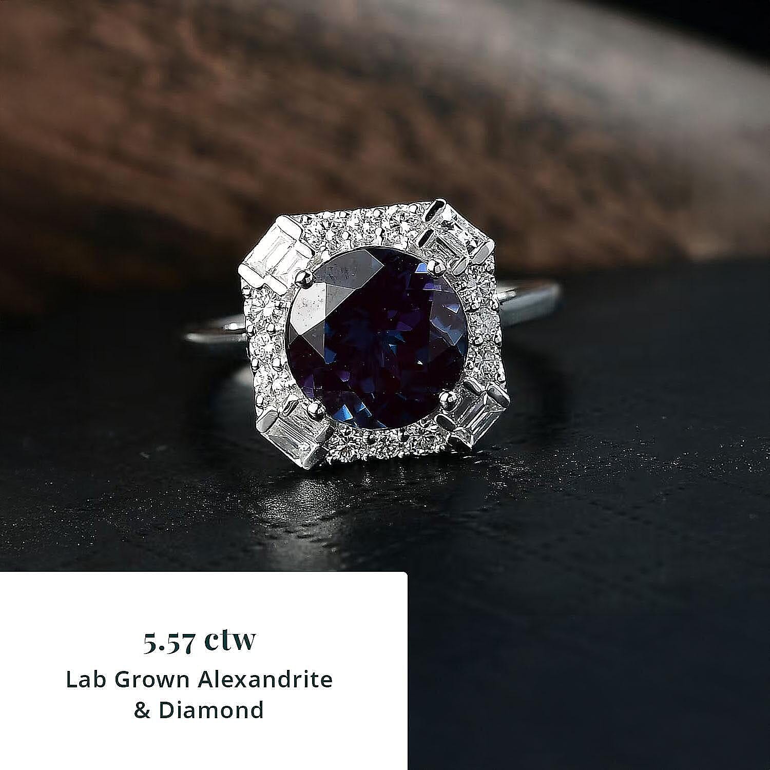 Certified & Appraised Luxuriant AAA Lab Grown Alexandrite and Diamond G-H SI 5.57 ctw Ring in 10K White Gold (Size 10.0)