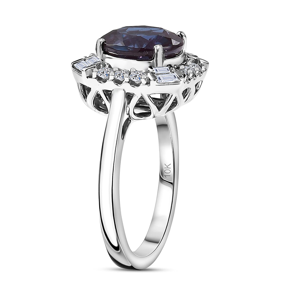 Doorbuster Certified & Appraised Luxuriant AAA Lab Grown Alexandrite and Diamond G-H SI 5.57 ctw Ring in 10K White Gold (Size 10.0) image number 2