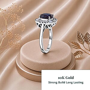 Certified Luxuriant AAA Lab Grown Alexandrite, Diamond Ring in 10K White Gold 5.57 ctw (Size 6.0)