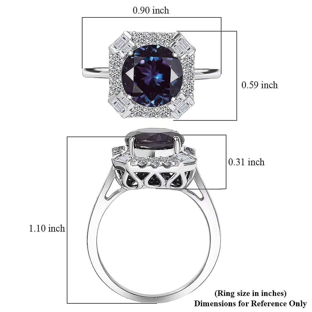 Certified Luxuriant AAA Lab Grown Alexandrite, Diamond Ring in 10K White Gold 5.57 ctw (Size 6.0) image number 5