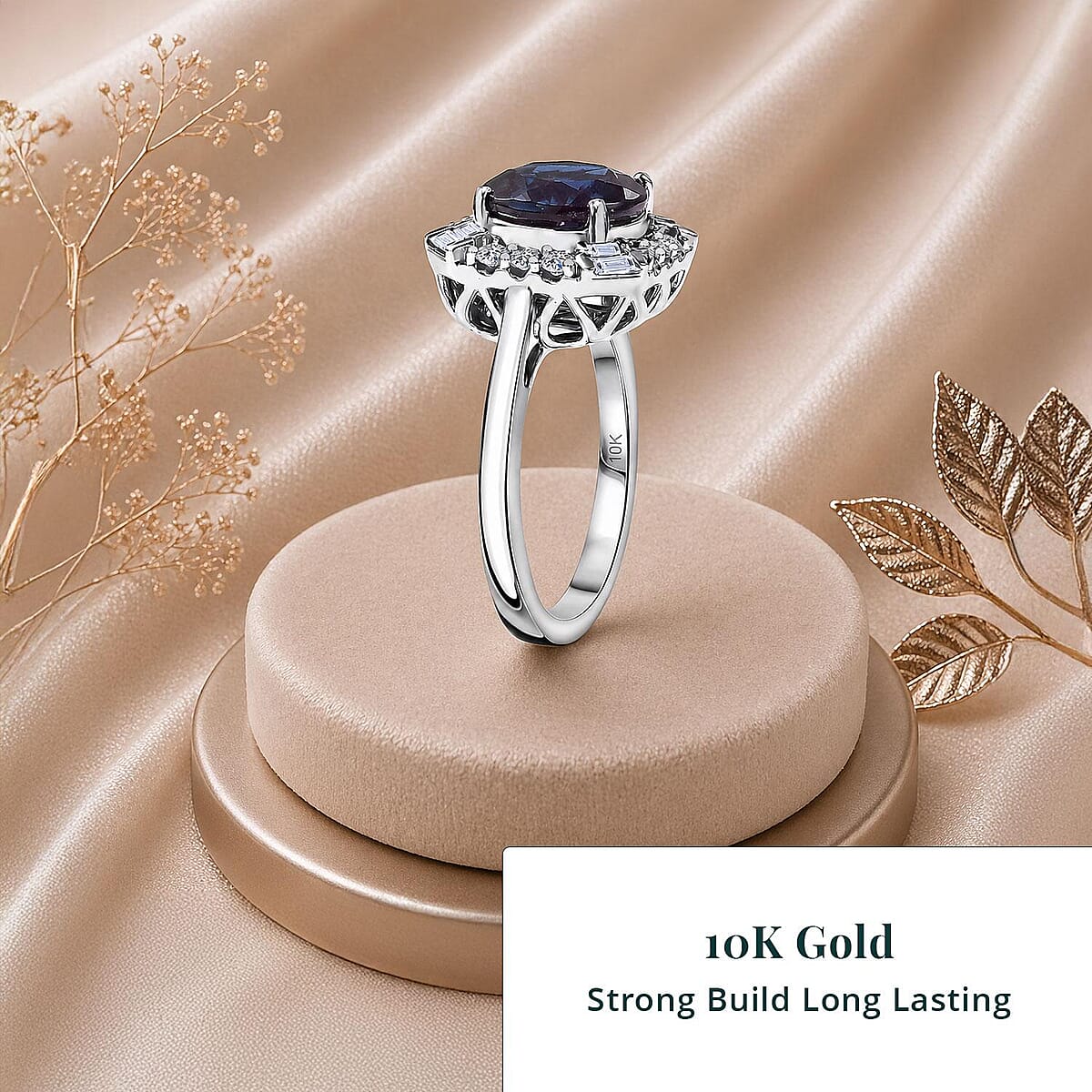 Certified and Appraised Luxuriant AAA Lab Grown Alexandrite, Diamond Ring in 10K White Gold 5.57 ctw (Size 8.0) image number 3