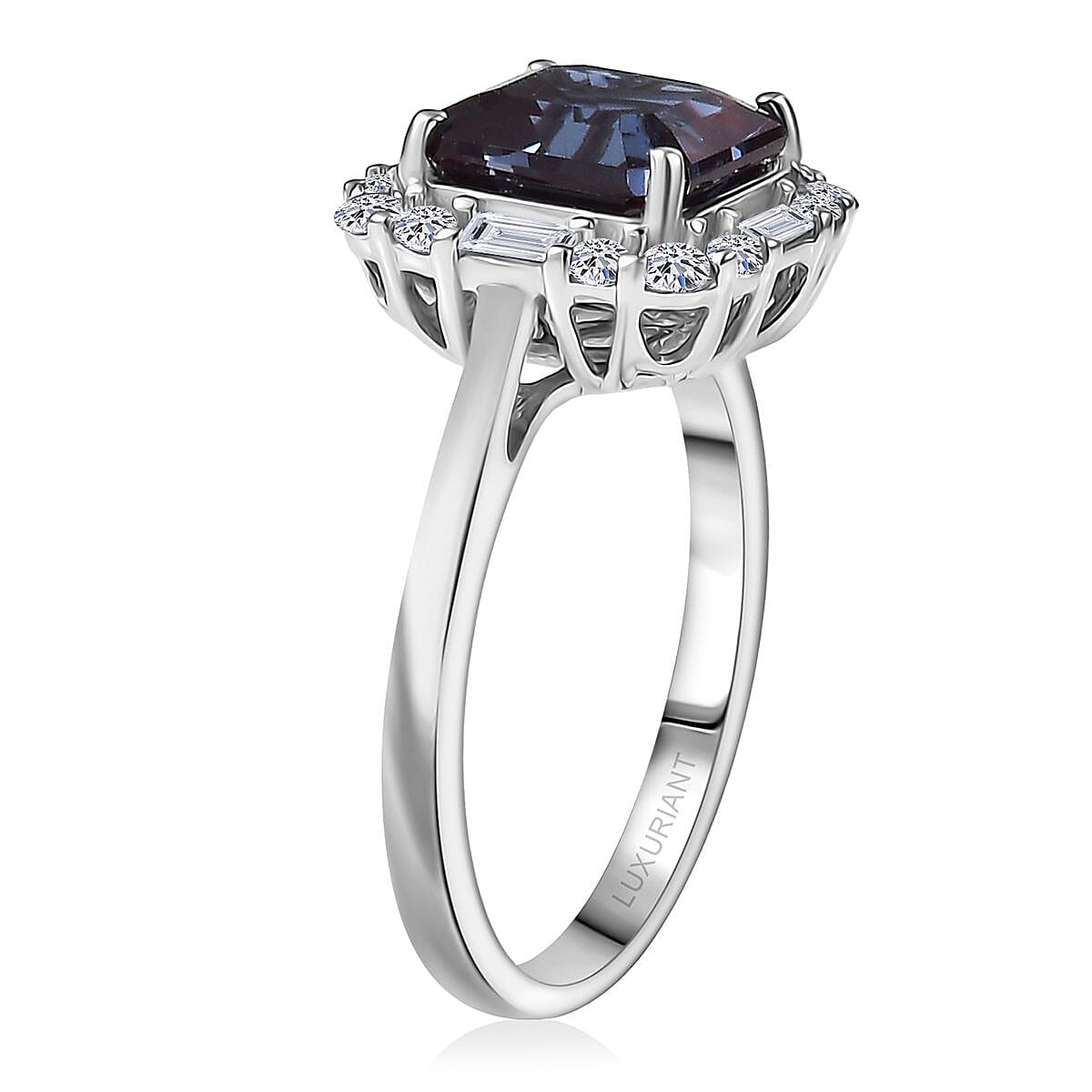 Doorbuster Certified & Appraised Luxuriant Asscher Cut AAA Lab Grown Alexandrite and Diamond G-H SI 3.56 ctw Ring in 10K White Gold (Size 10.0) image number 2