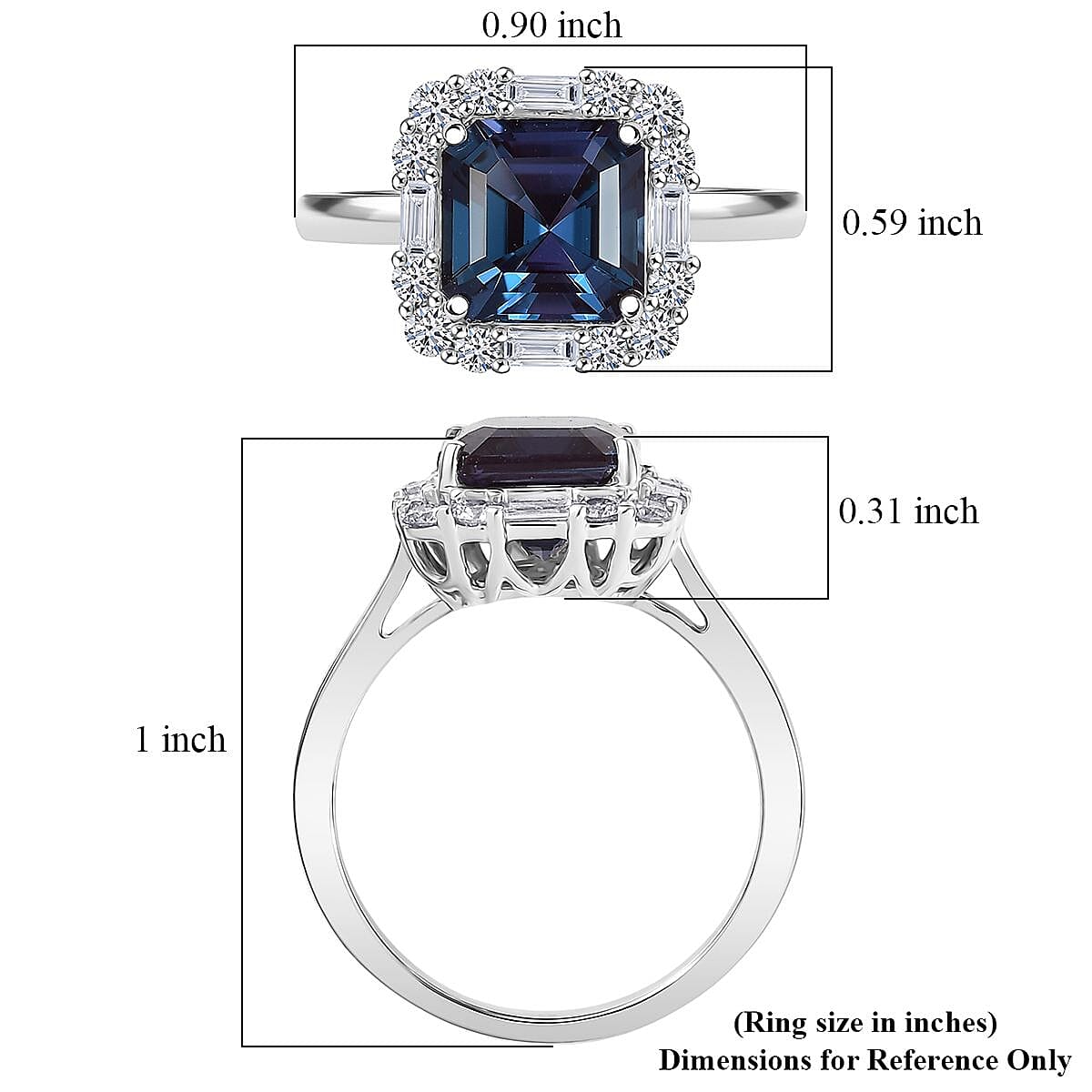 Doorbuster Certified & Appraised Luxuriant Asscher Cut AAA Lab Grown Alexandrite and Diamond G-H SI 3.56 ctw Ring in 10K White Gold (Size 10.0) image number 4