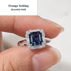  Certified & Appraised 10K White Gold Luxuriant Asscher Cut AAA Lab Grown Alexandrite, Lab Grown Diamond (G-H, SI) (0.47 cts) Ring (Size 11.0) 3.56 ctw