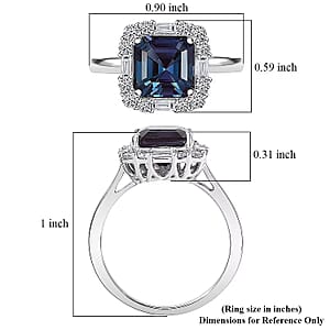  Certified & Appraised 10K White Gold Luxuriant Asscher Cut AAA Lab Grown Alexandrite, Lab Grown Diamond (G-H, SI) (0.47 cts) Ring (Size 11.0) 3.56 ctw