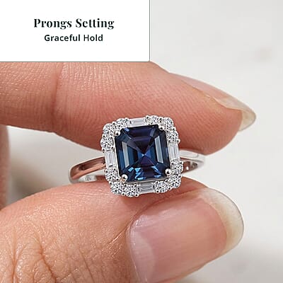 Certified & Appraised Luxuriant Asscher Cut AAA Lab Grown Alexandrite and Diamond G-H SI 3.56 ctw Ring in 10K White Gold (Size 6.0)