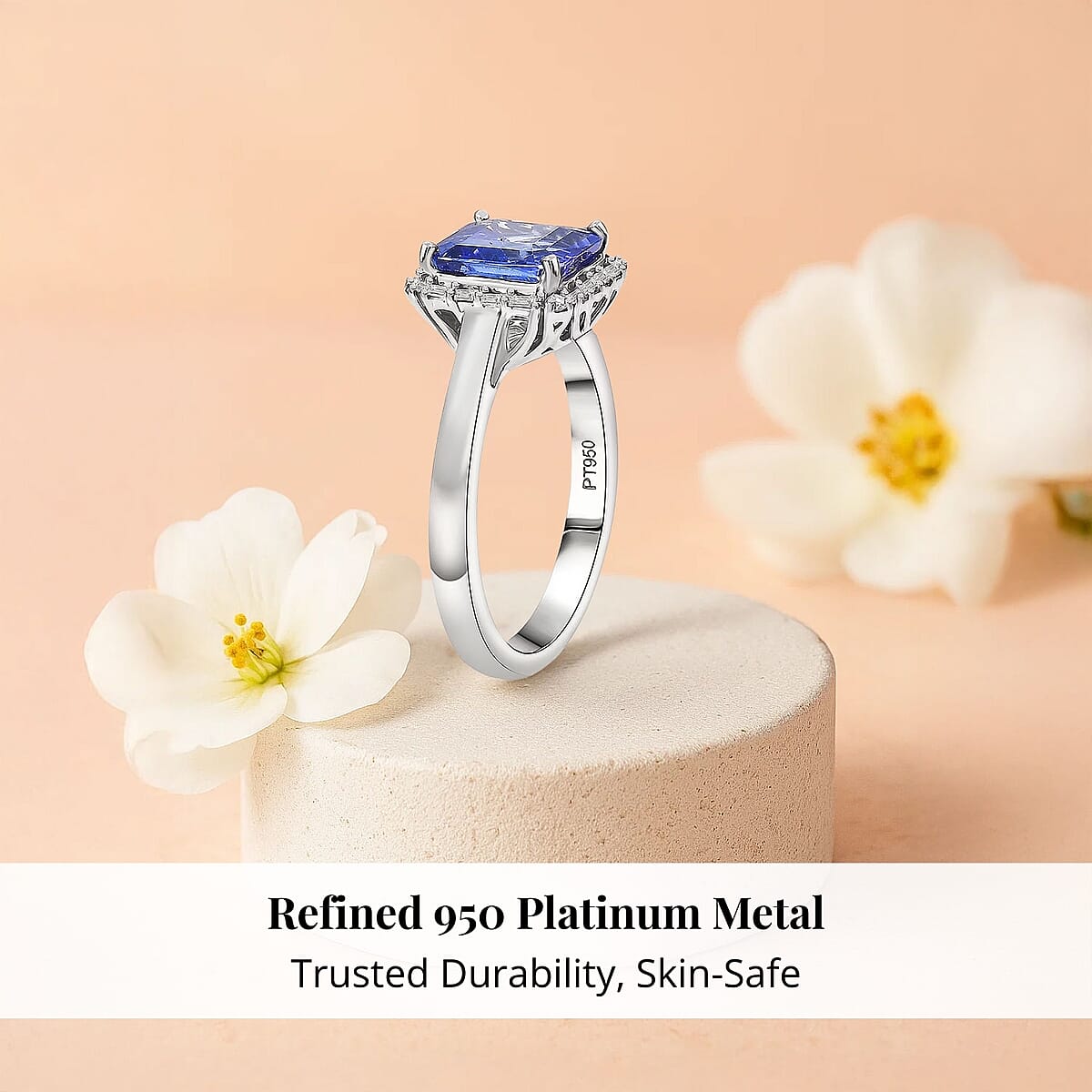 Doorbuster Certified & Appraised Rhapsody AAAA Tanzanite and Diamond E-F VS 2.30 ctw Ring in 950 Platinum (Size 7.0) 6 Grams image number 2