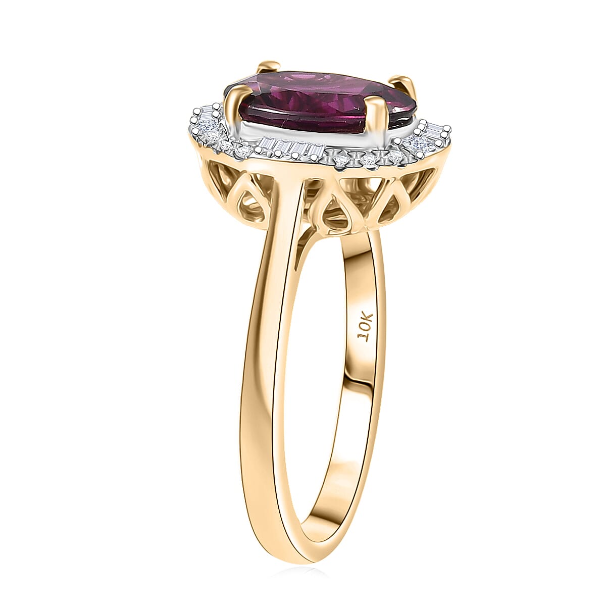 Doorbuster Certified & Appraised Luxoro AAA Radiant Ember Garnet and G-H I2 Diamond 3.30 ctw Halo Ring in 10K Yellow Gold (Size 10.0) image number 3