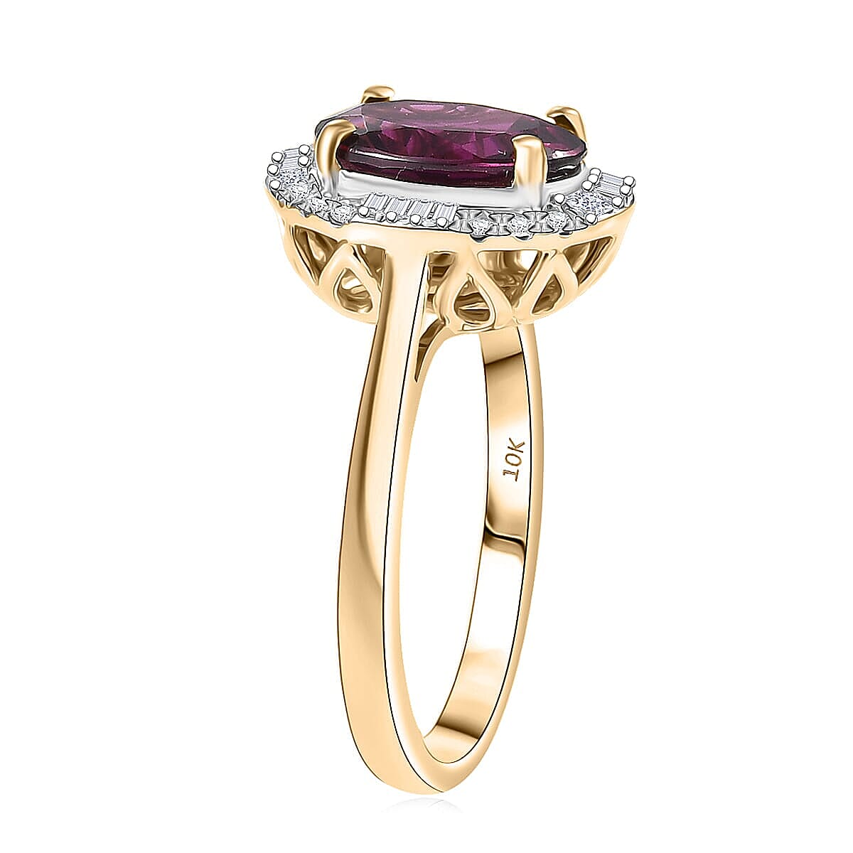 Doorbuster Certified & Appraised Luxoro AAA Radiant Ember Garnet and G-H I2 Diamond 3.30 ctw Halo Ring in 10K Yellow Gold (Size 11.0) image number 3