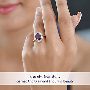  Certified & Appraised Luxoro AAA Radiant Ember Garnet and G-H I2 Diamond 3.30 ctw Halo Ring in 10K Yellow Gold (Size 11.5)