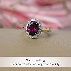  Certified & Appraised Luxoro AAA Radiant Ember Garnet and G-H I2 Diamond 3.30 ctw Halo Ring in 10K Yellow Gold (Size 11.5)