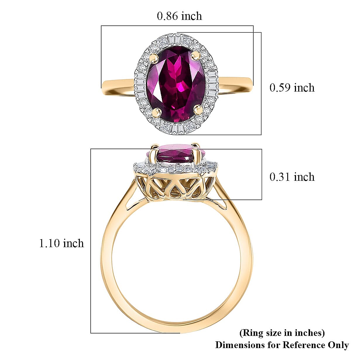 Doorbuster Certified & Appraised Luxoro AAA Radiant Ember Garnet and G-H I2 Diamond 3.30 ctw Halo Ring in 10K Yellow Gold (Size 5.5) image number 5